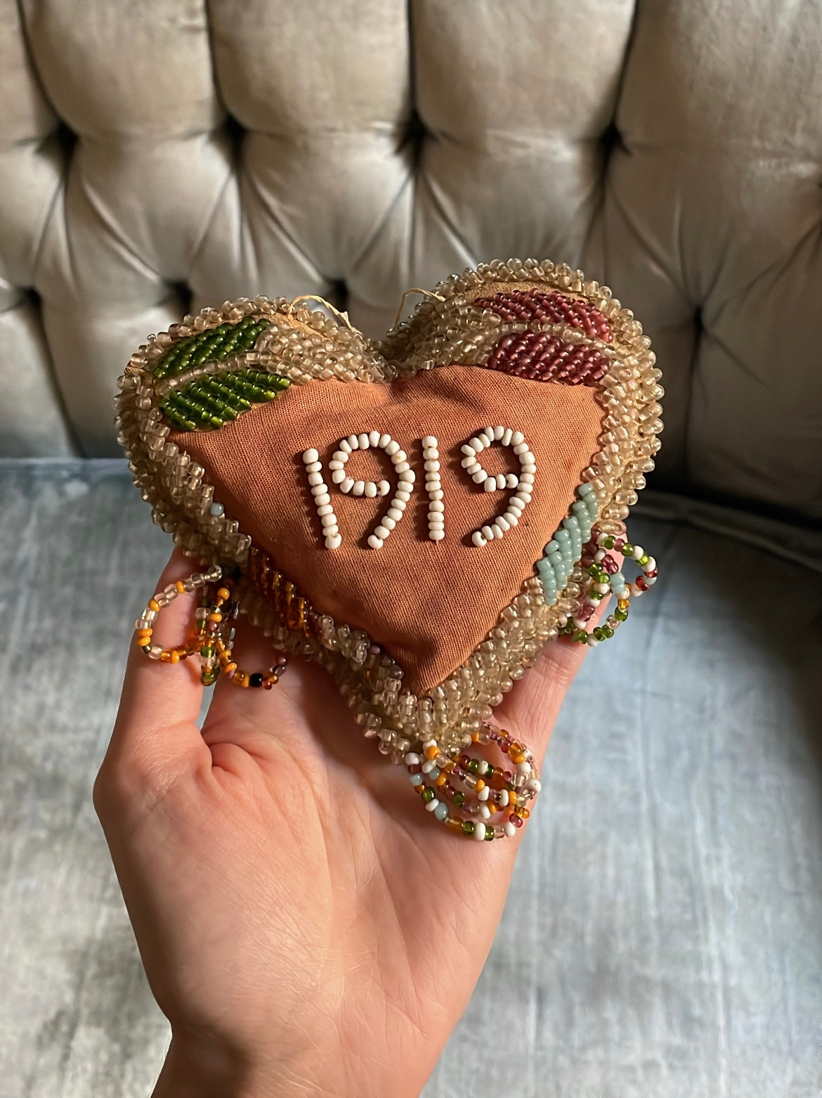 Hand Beaded Glass Haudenosaunee Heart