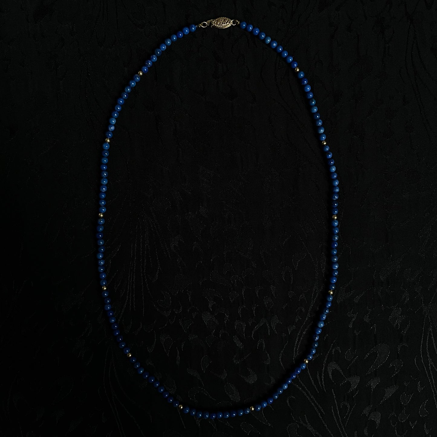 Lapis Lazuli and 14k Gold Single Strand Beaded Necklace