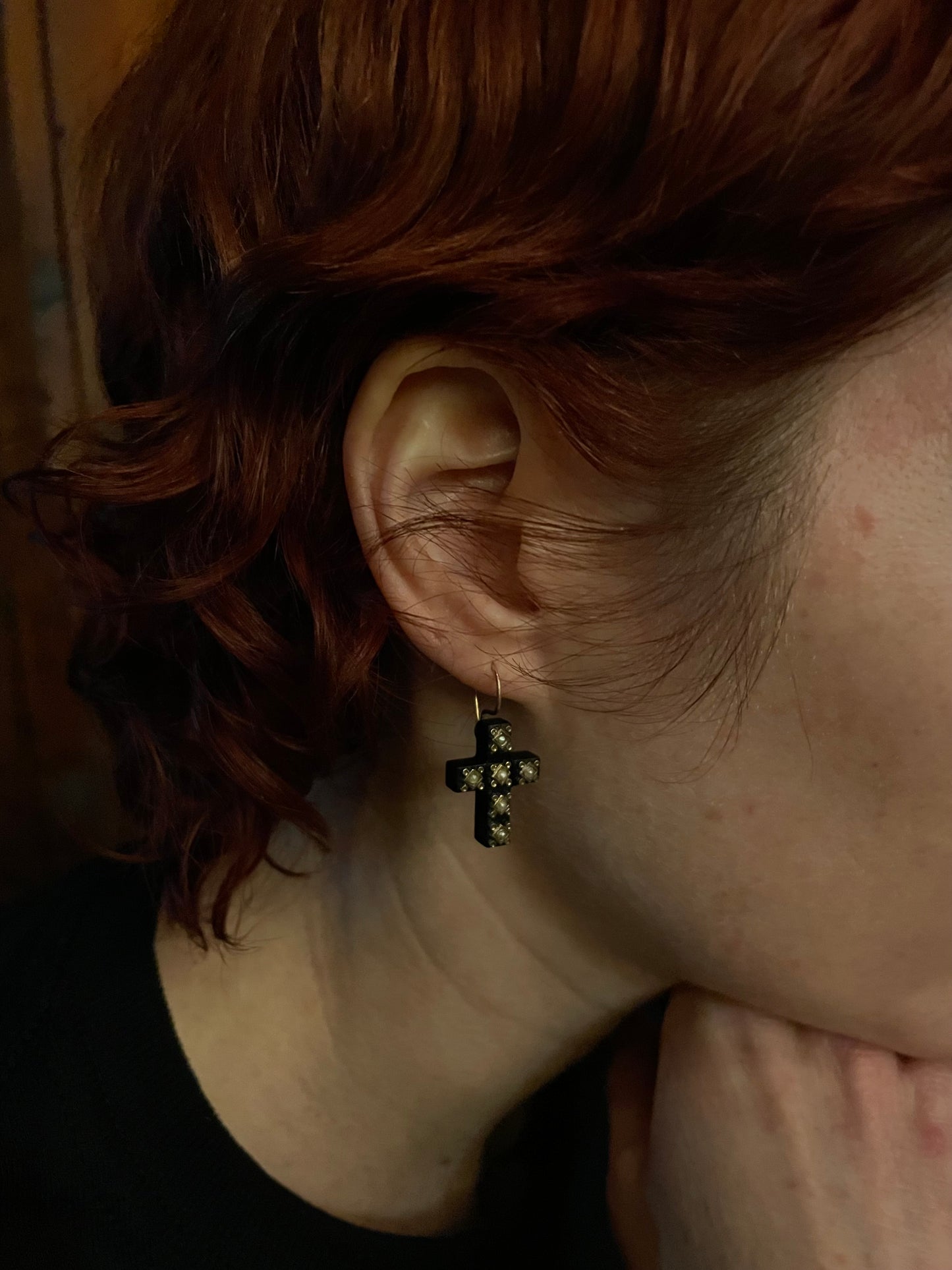 The Victorian Crucifix Mourning Earring