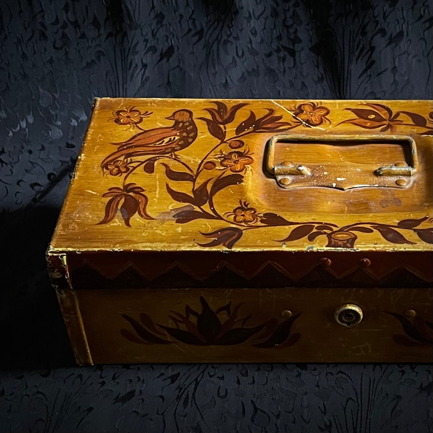 Hand painted folK sunburst toleware box