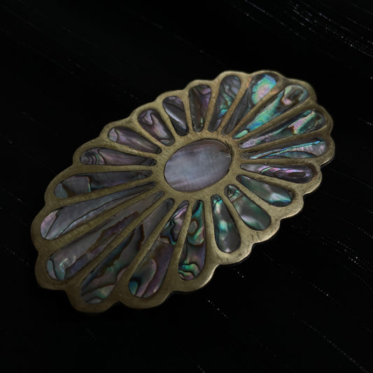 1970's Brass and Abalone Flower Shell Belt Buckle