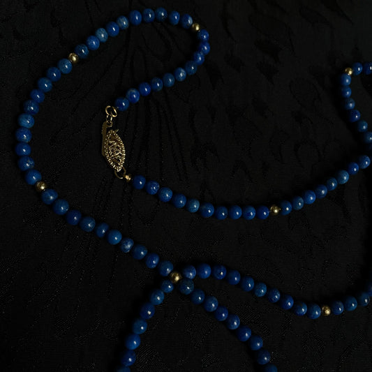 Lapis Lazuli and 14k Gold Single Strand Beaded Necklace