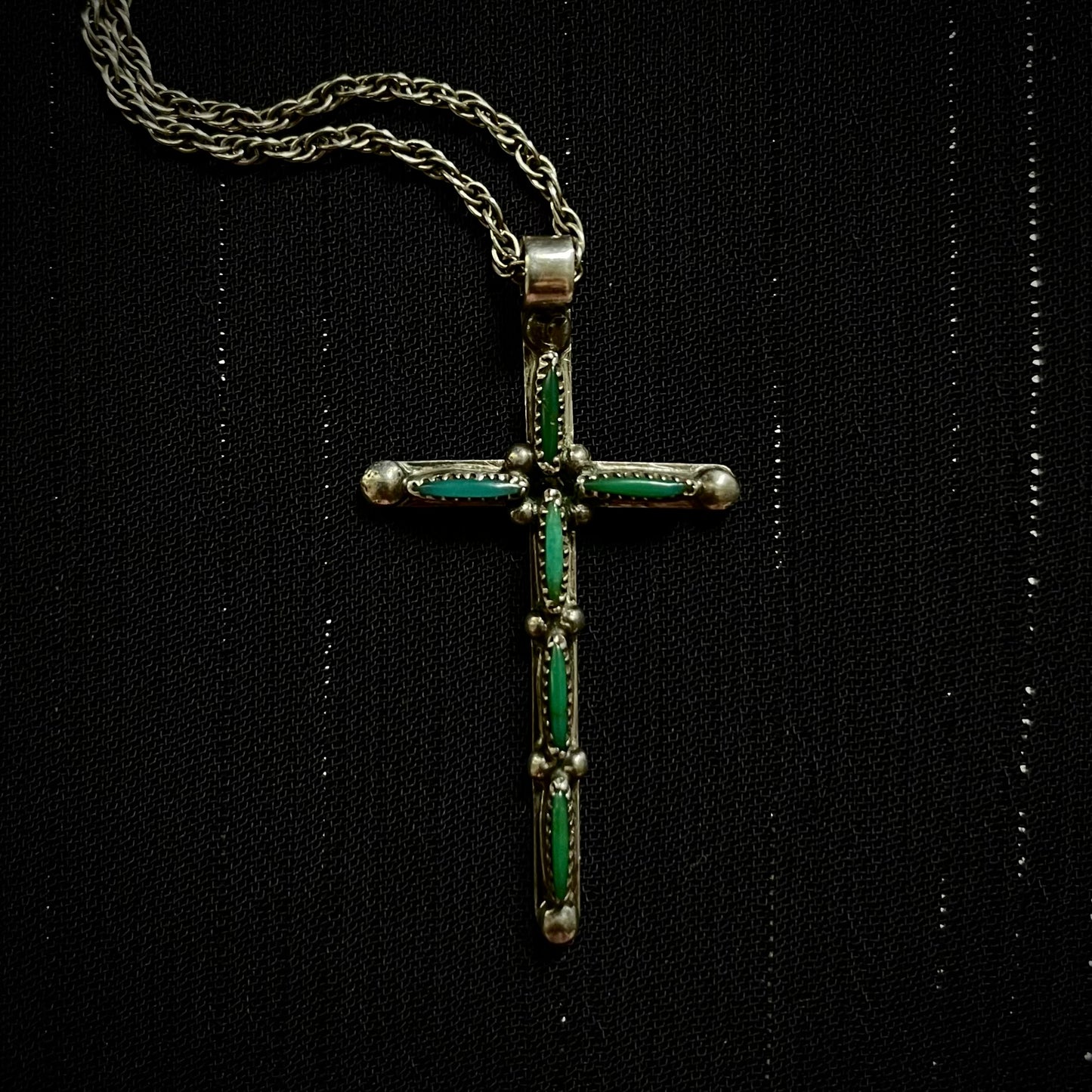 Zuni Needlepoint Sawtooth set Turquoise Cross