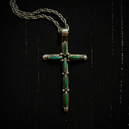 Zuni Needlepoint Sawtooth set Turquoise Cross