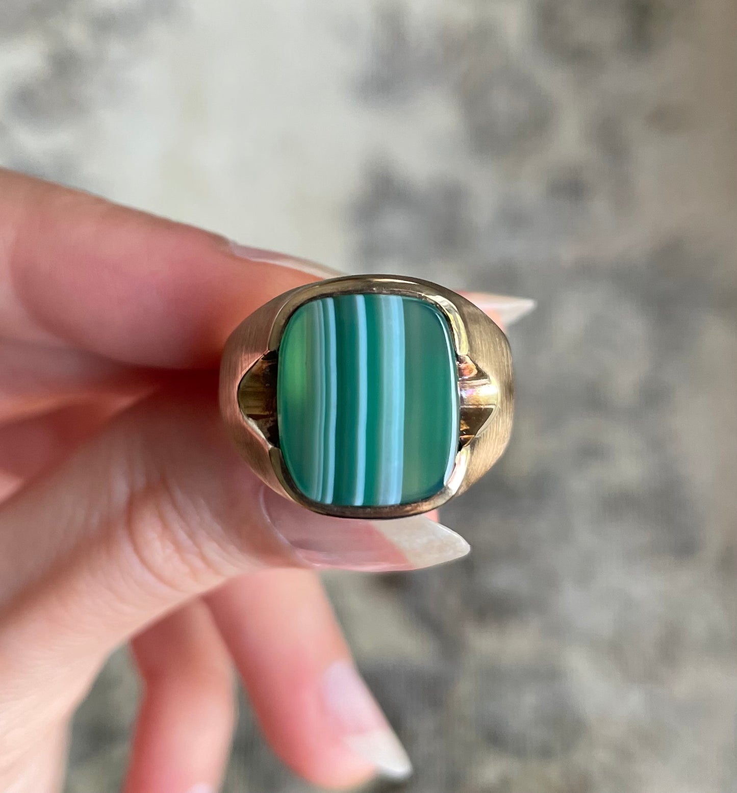 The 1970s 10k Gold & Green Banded Agate Ring