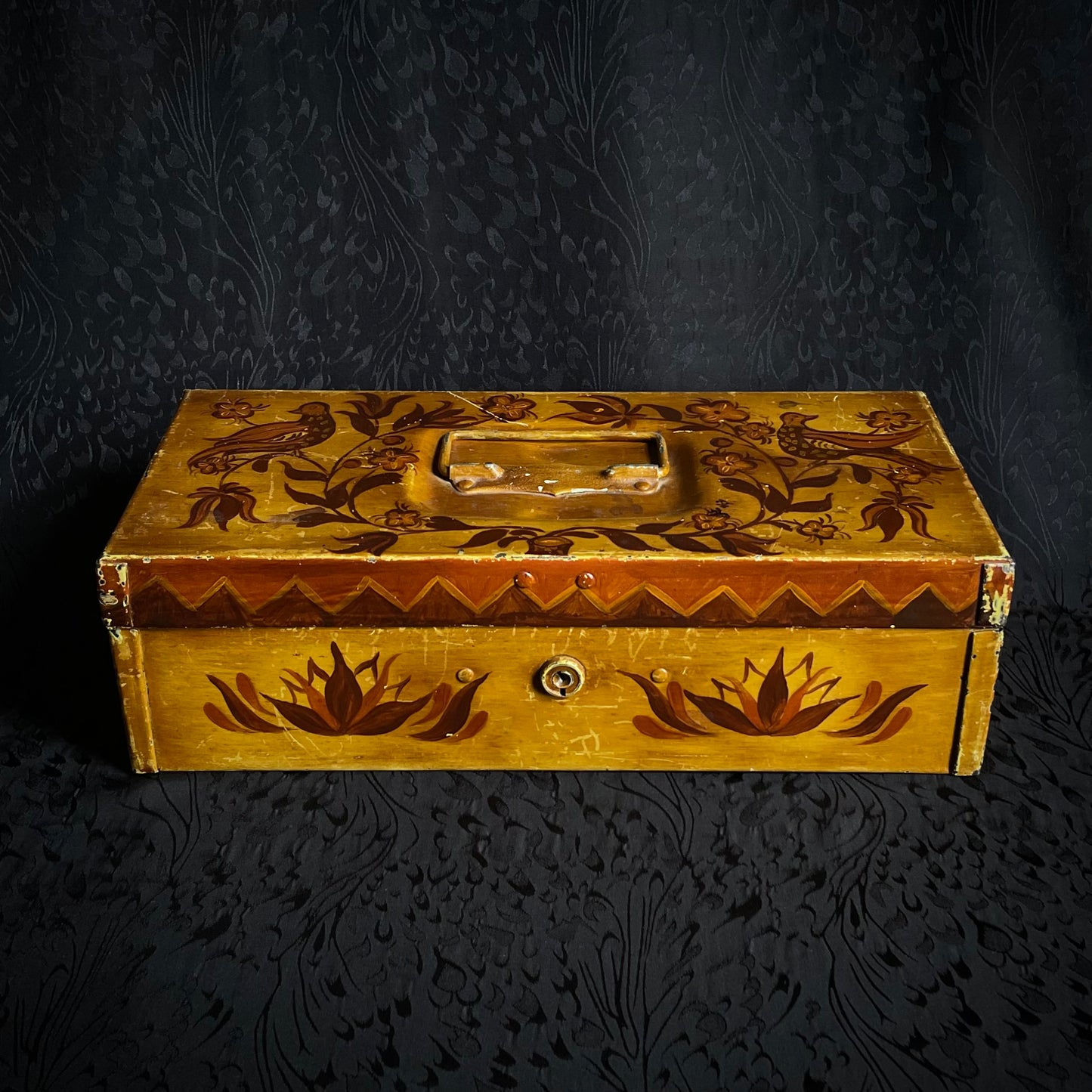 Hand painted folK sunburst toleware box