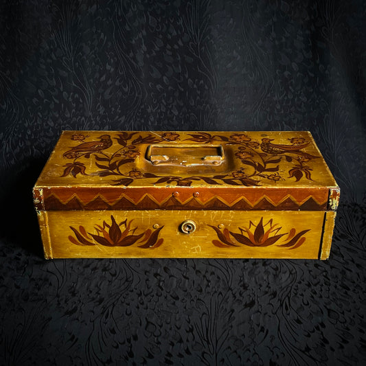 Hand painted folK sunburst toleware box