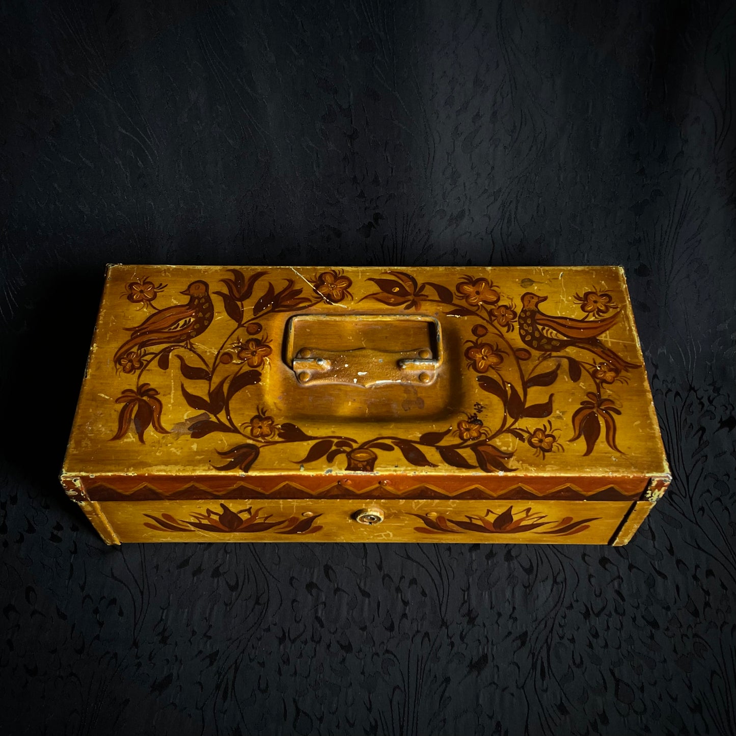 Hand painted folK sunburst toleware box