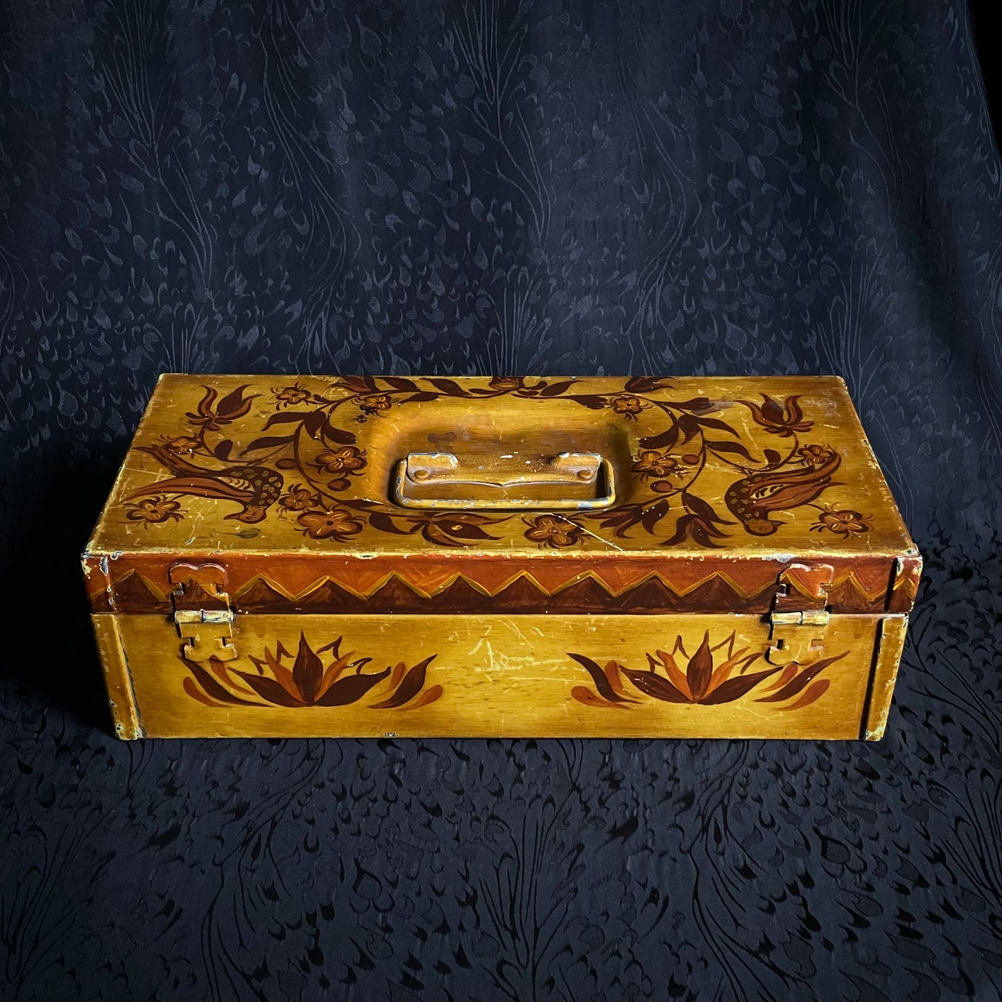 Hand painted folK sunburst toleware box