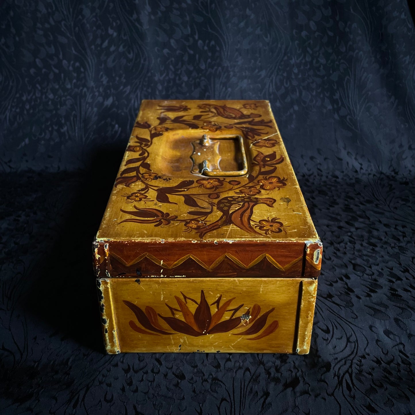 Hand painted folK sunburst toleware box